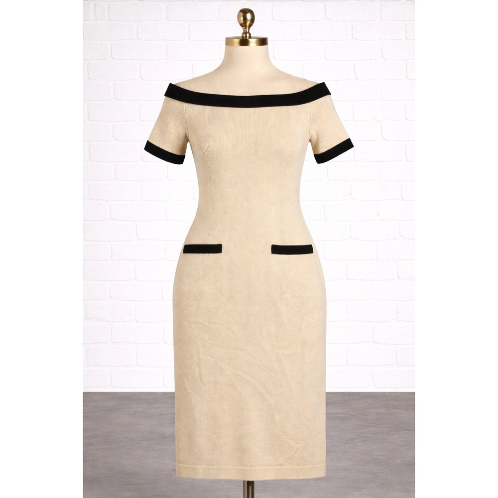 VTG Don Sayres Wellmore Sweater Dress Womens 4 Cream Knit Sheath Retro